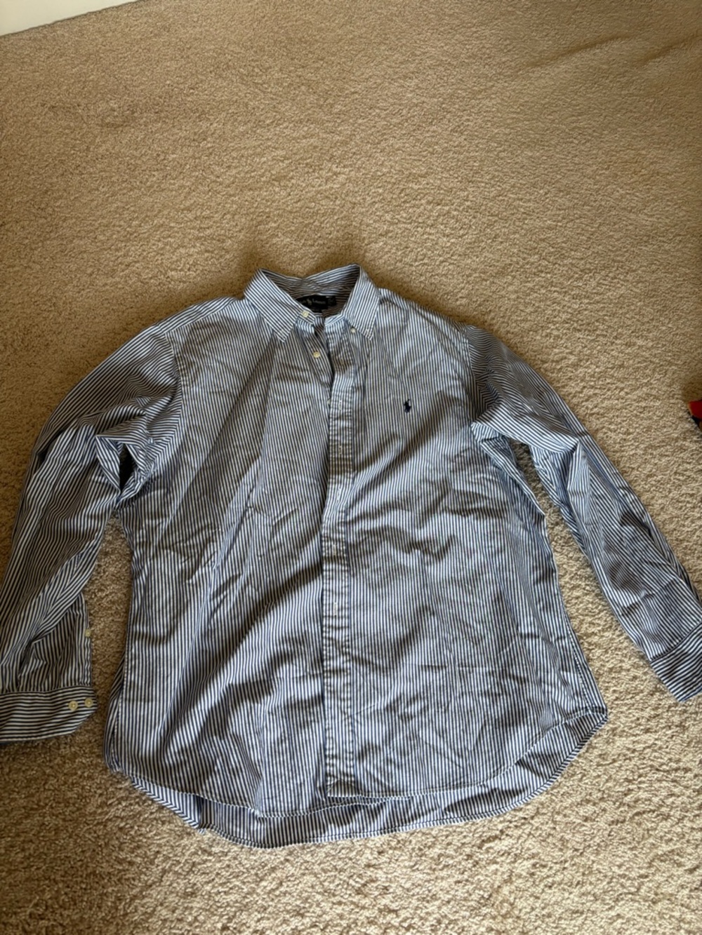 Ralph Lauren Navy and White Striped Button-Down Shirt